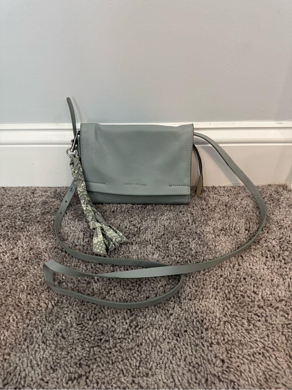 Lucky Brand Light Blue Leather Crossbody  Purse with Tassel Accent